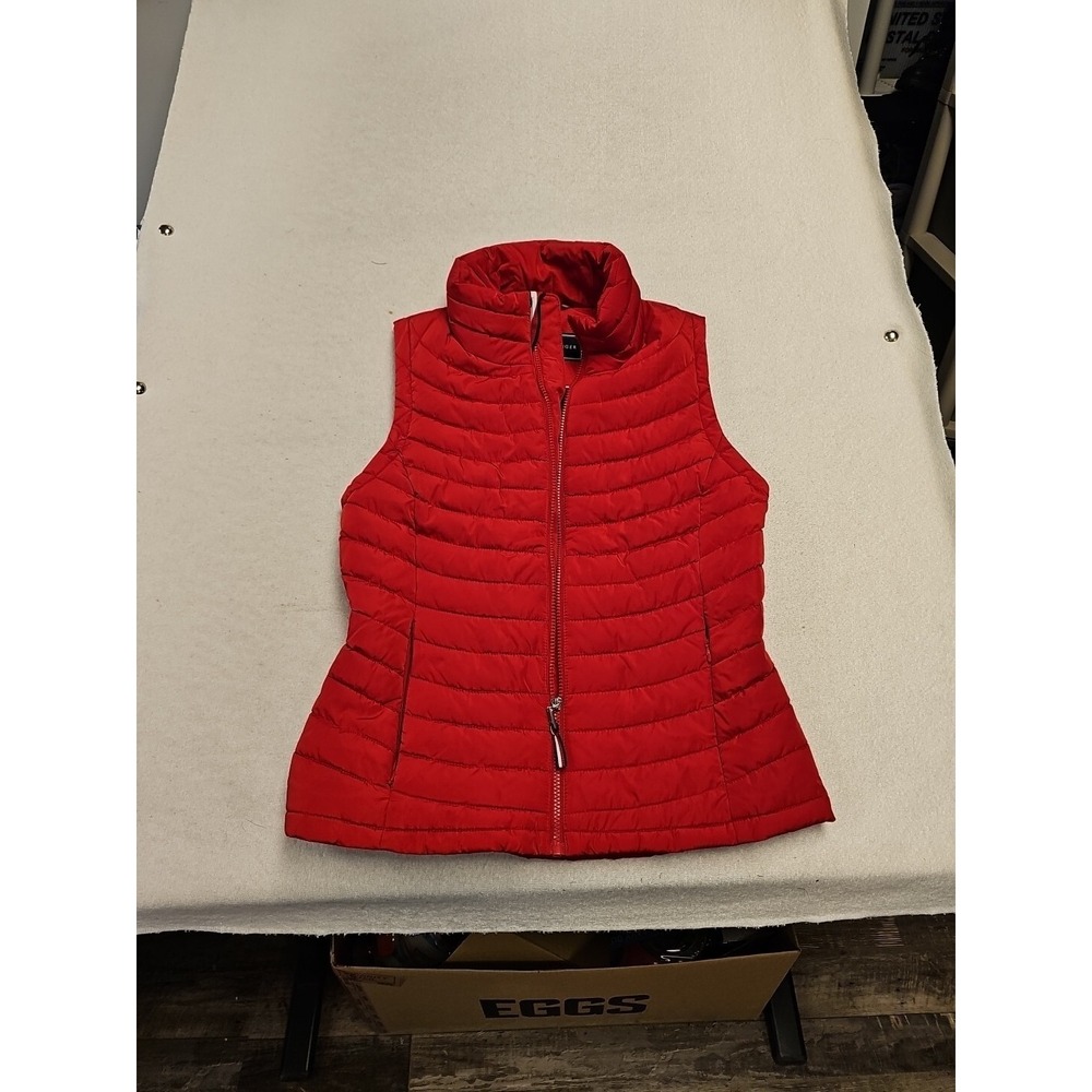 Tommy Hilfiger Womens Red Puffer Vest  Small Full Zip Quilted Sleeveless‎ Jacket